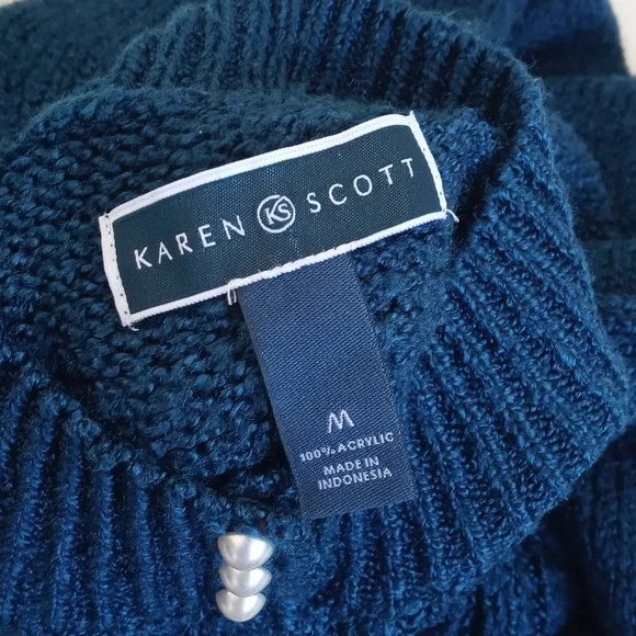 Set Of 2 Karen Scott Long Sleeve Knit Sweaters 1x Teal Blue M & 1x Grey Speck M - Picture 4 of 13
